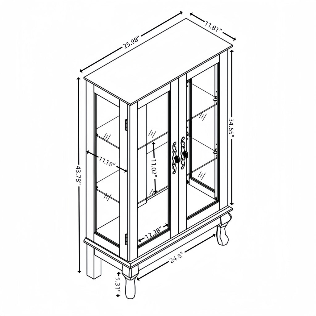 2 Doors Curio Cabinet with Tempered Glass Doors, Curio Cabinets with Mirrored Back Panel and Adjustable Shelves, Lighted Display Cabinet for Home, Office Light Bulb Included White - Grand Goldman Shop
