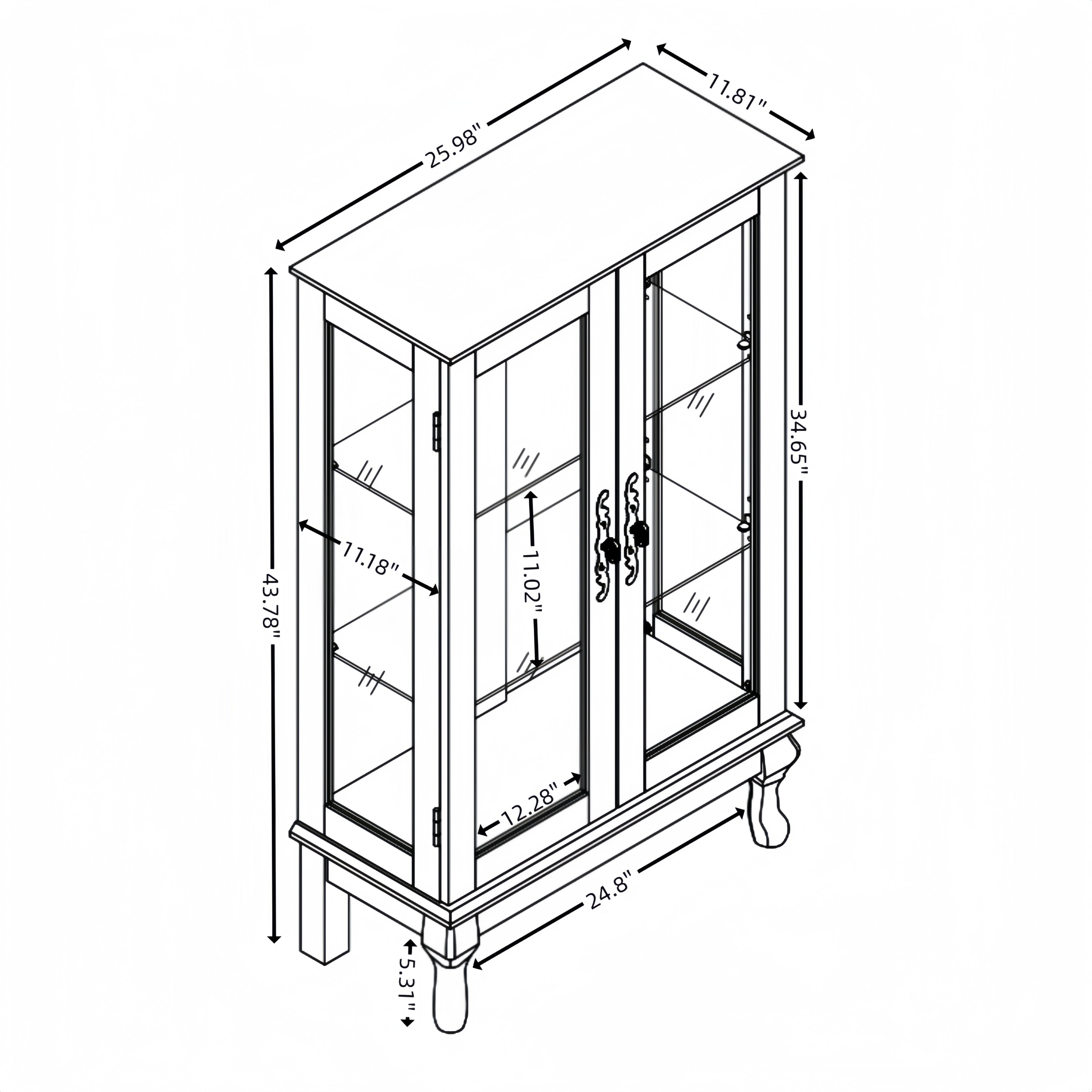 2 Doors Curio Cabinet with Tempered Glass Doors, Curio Cabinets with Mirrored Back Panel and Adjustable Shelves, Lighted Display Cabinet for Home, Office Light Bulb Included White - Grand Goldman Shop