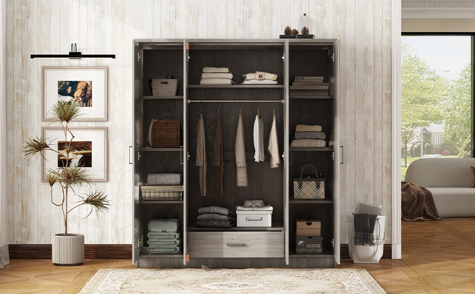4-Door Wardrobe with 1 Drawer, Gray - Grand Goldman Shop