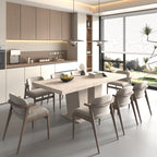 Rectangular extendable dining table, suitable for 6-10 people, with veined travertine pattern, dimensions 160-200 cm, simple and elegant. - Grand Goldman Shop