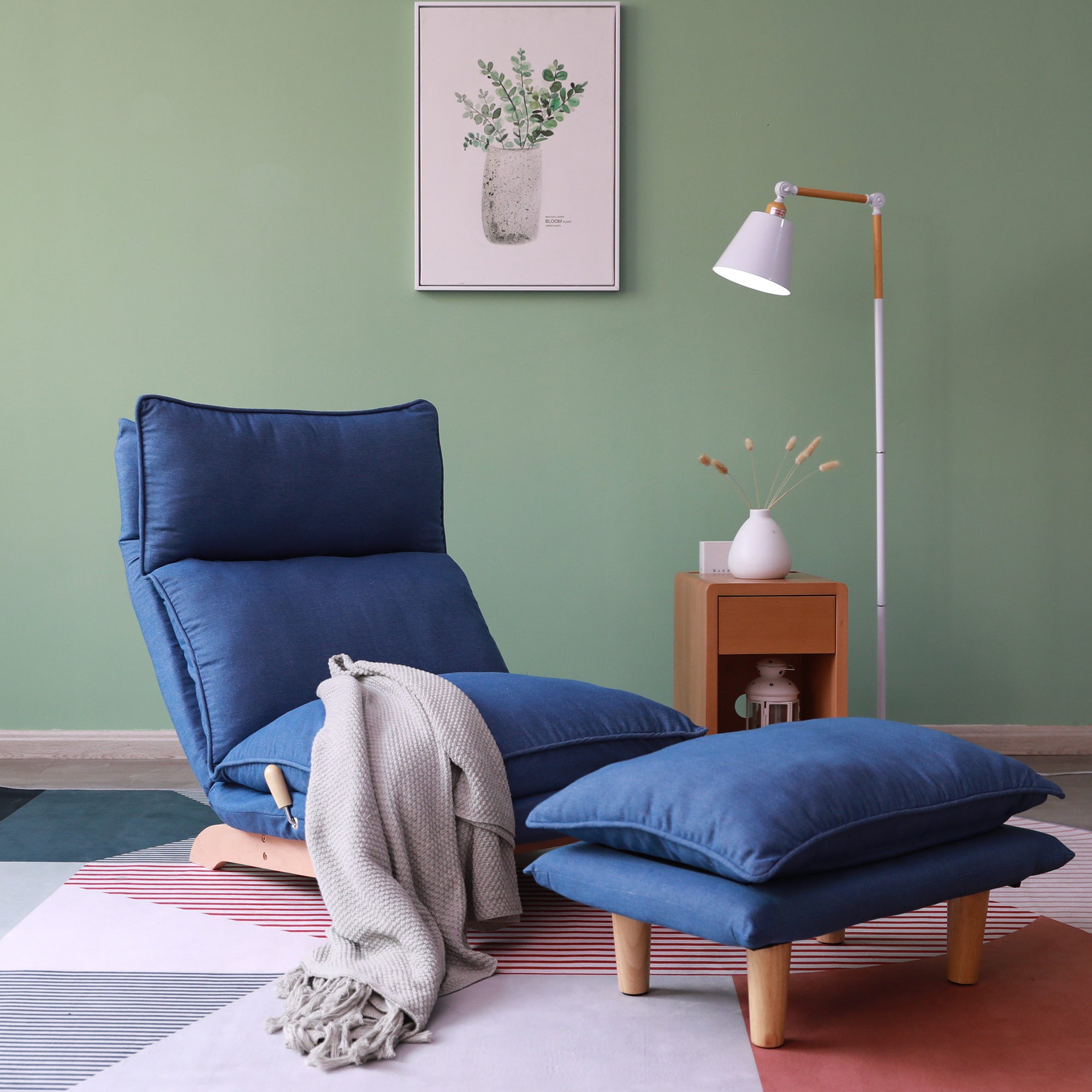 Modern Dark Blue Metal Frame Foldable Reclining Floor Chair – Lazy Leisure Sofa for Balcony or Bedroom - Grand Goldman Shop