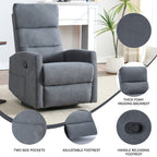 Manual Recliner Chair with Rocker and Swivel in Fabric for Living Room, Grey - Grand Goldman Shop