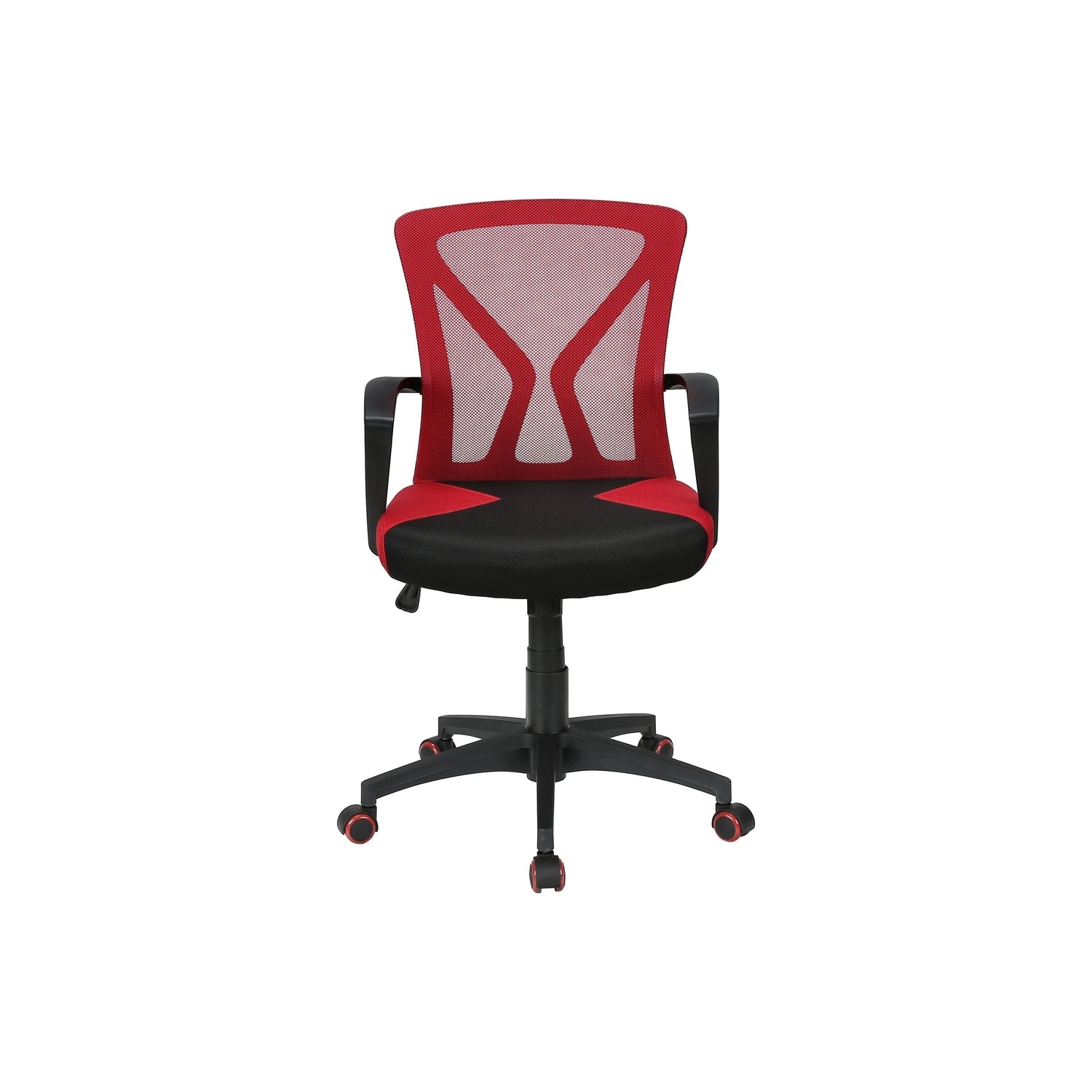 Contemporary Red Mesh Office Chair with Adjustable Height, Swivel, Ergonomic Design, Black Metal Frame, Modern Work Desk Chai