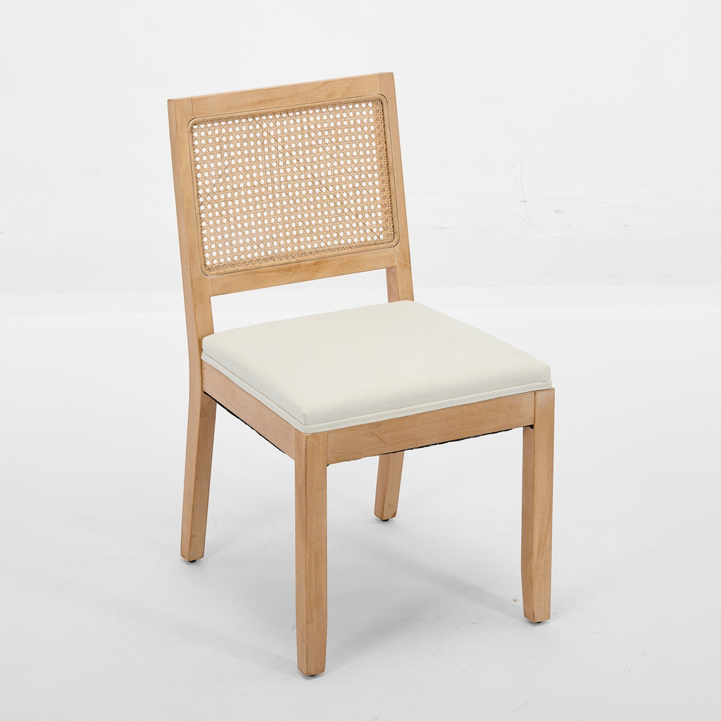 Farmhouse Rattan Dining Chairs Set of 2, Mid Century Modern Kitchen & Dining Room Chairs, Cane Upholstered Kitchen Side Chair with Natural Hardwood Frame, Beige - Grand Goldman Shop