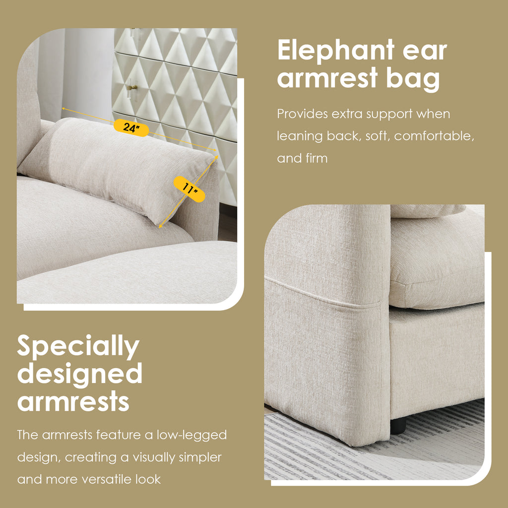 [VIDEO]96.5'' L-Shaped Sectional Sofa with Storage Ottoman and Pockets, Adjustable Phone Holder, USB Charger, Elephant Ear-Shaped Armrests, Comfy Seat for Living Room&Apartment, Chenille, 3 Colors - Grand Goldman Shop