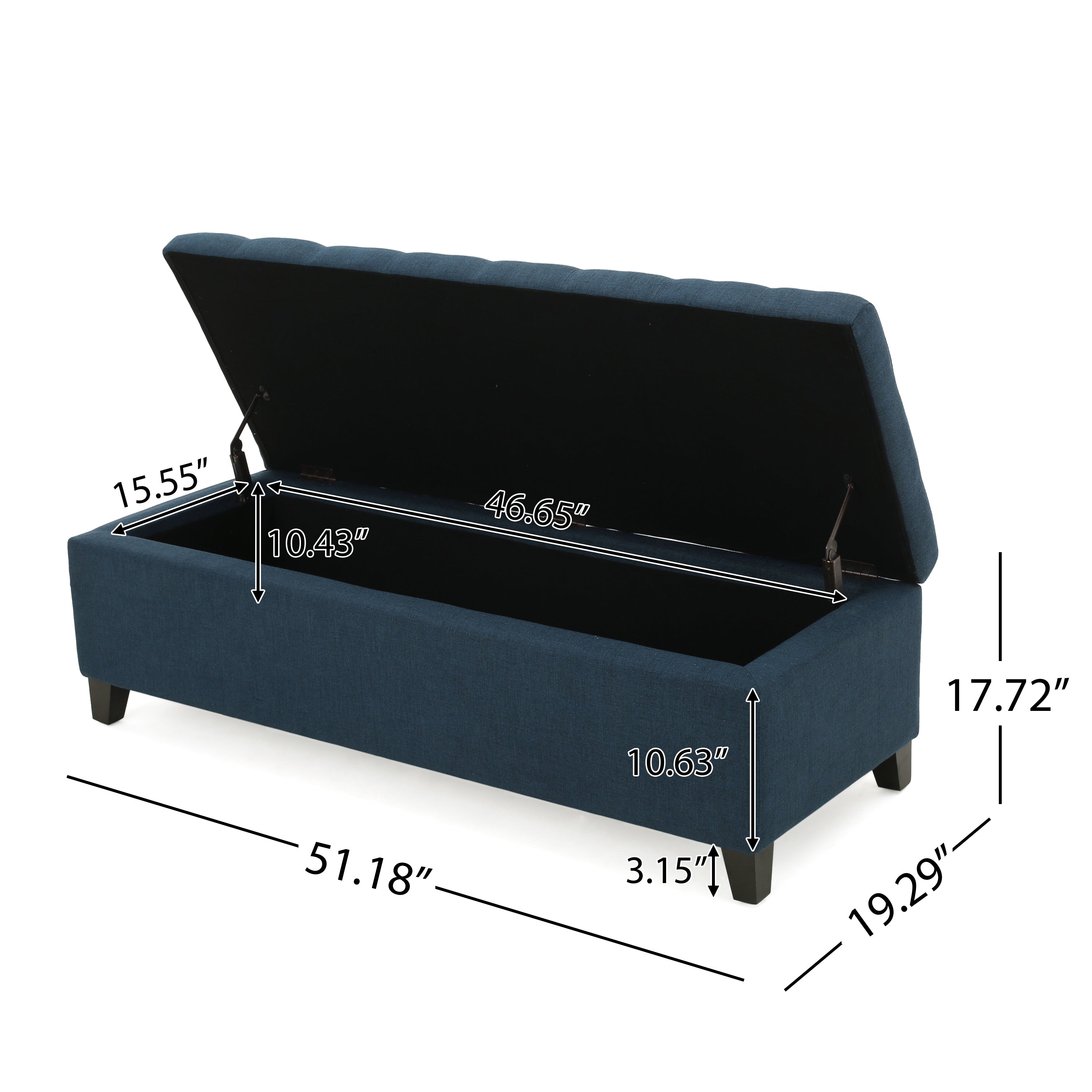 Upholstered Storage Ottoman Bench, Entryway Bench, End of Bed Bench, Ottoman Foot Rest for Bedroom, Navy Blue, 300lbs - Grand Goldman Shop