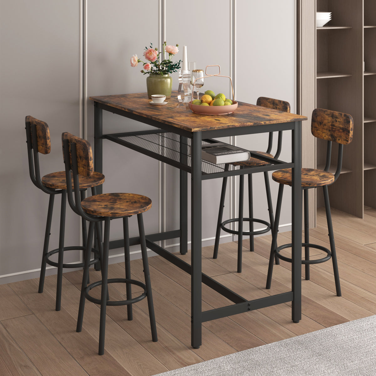 5-Piece Kitchen Counter Height Table Set, Bar Table with 4 Chairs - Grand Goldman Shop