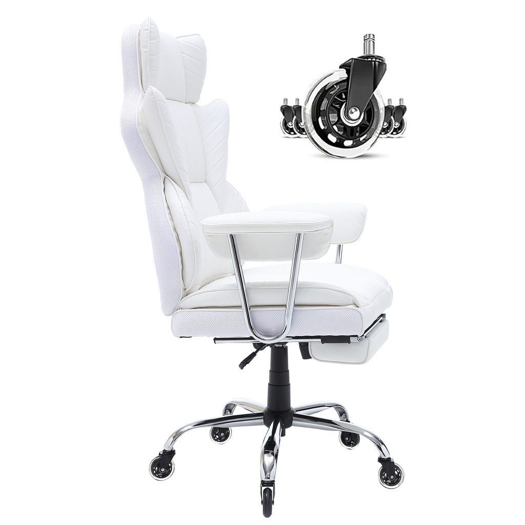 Reclining Office Chair with Footrest, Heavy Duty PU Leather Wide Office Chair, Big and Tall Executive Office Chairs with Lumb