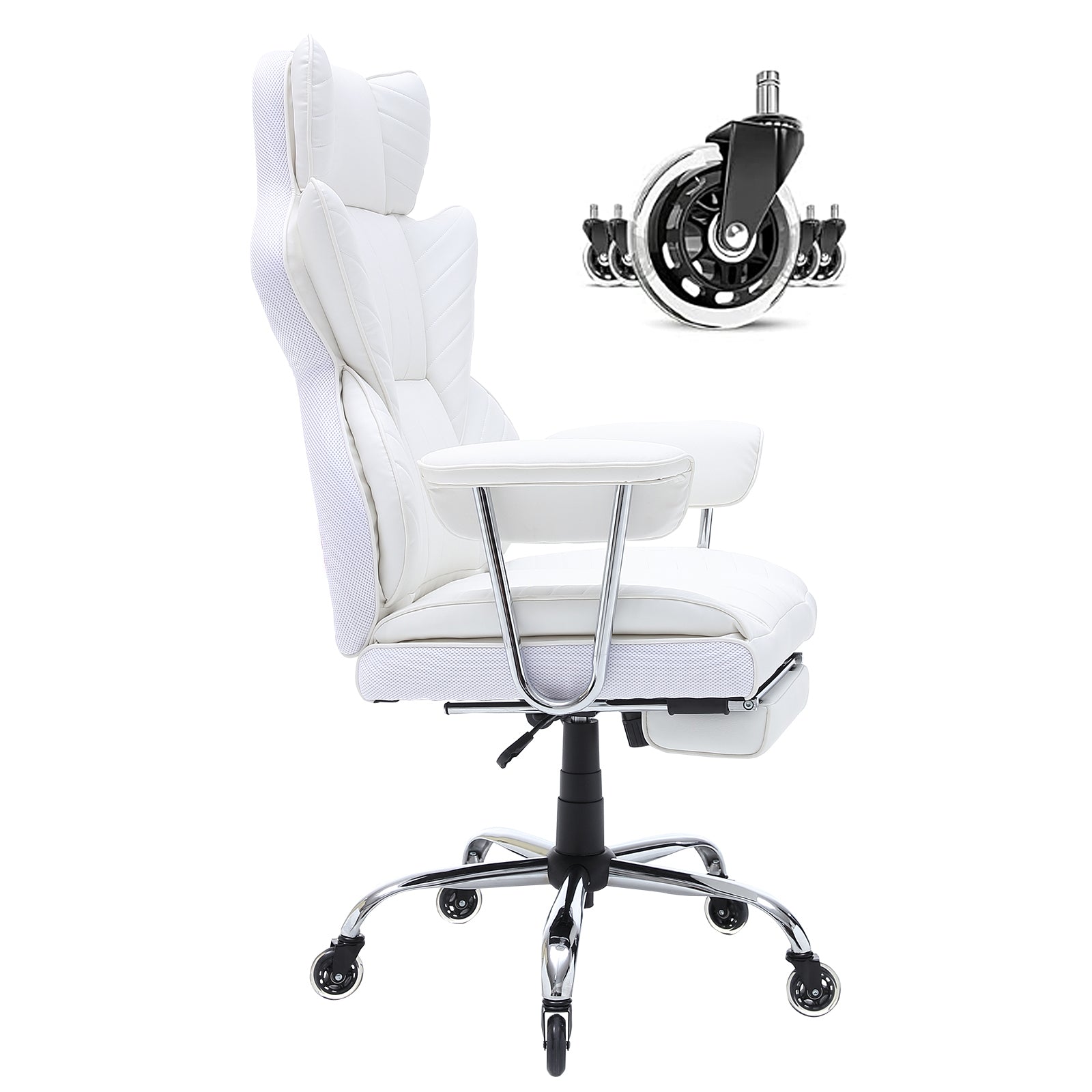 Reclining Office Chair with Footrest, Heavy Duty PU Leather Wide Office Chair, Big and Tall Executive Office Chairs with Lumb