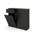 Farmhouse Black Double Tilt Out Trash Cabinet with Hideaway Drawer and Barn Door Style, Engineered Wood, 39.3''×13''×34.45'' - Grand Goldman Shop