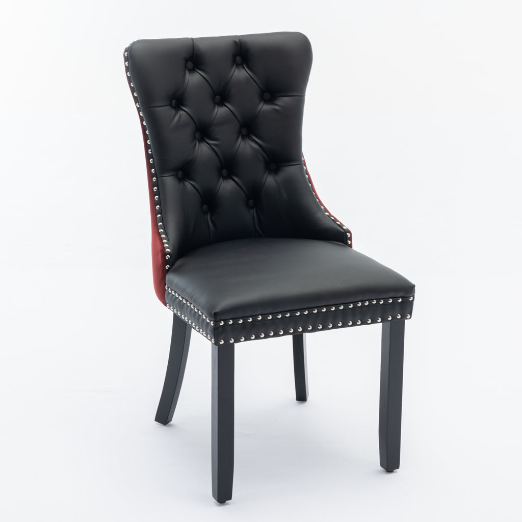A&A Furniture, Nikki Collection Modern, High-end Tufted Solid Wood Contemporary PU and Velvet Upholstered Dining Chair with Wood Legs Nailhead Trim  2-Pcs Set, Black+WineRed, Burgundy,SW2101BW - Grand Goldman Shop