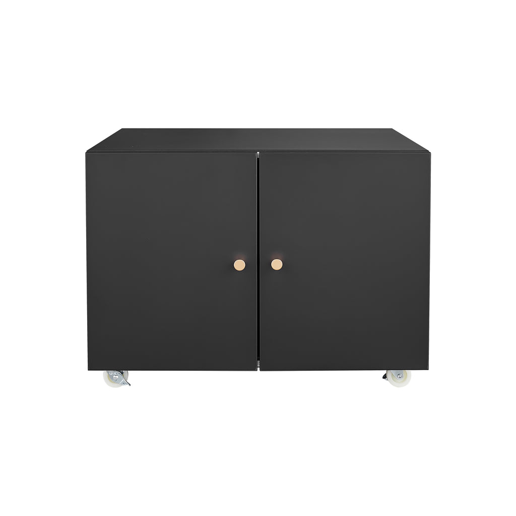 Modern Office Copier Cabinet Black 2-Door Steel Mobile Pedestal File Printer Stand - Grand Goldman