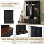 Farmhouse 4-in-1 Hall Tree with Wood Grain Bench, Mudroom Versatile Coat Rack with 2 Large Drawer, Entrance Organizer for Hallway, Living Room, Black, 55.9'W (OLD SKU: N721P313099B) - Grand Goldman Shop