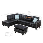 Irine Traditional Faux Leather Sectional Sofa with Ottoman and Storage in Black - Grand Goldman Shop