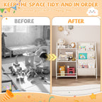 Kids Bookshelf and Toy Storage Organizer, Montessori Bookcase for Toddler Nursery, Wooden & Fabric Book Shelf with Anti-Tip S