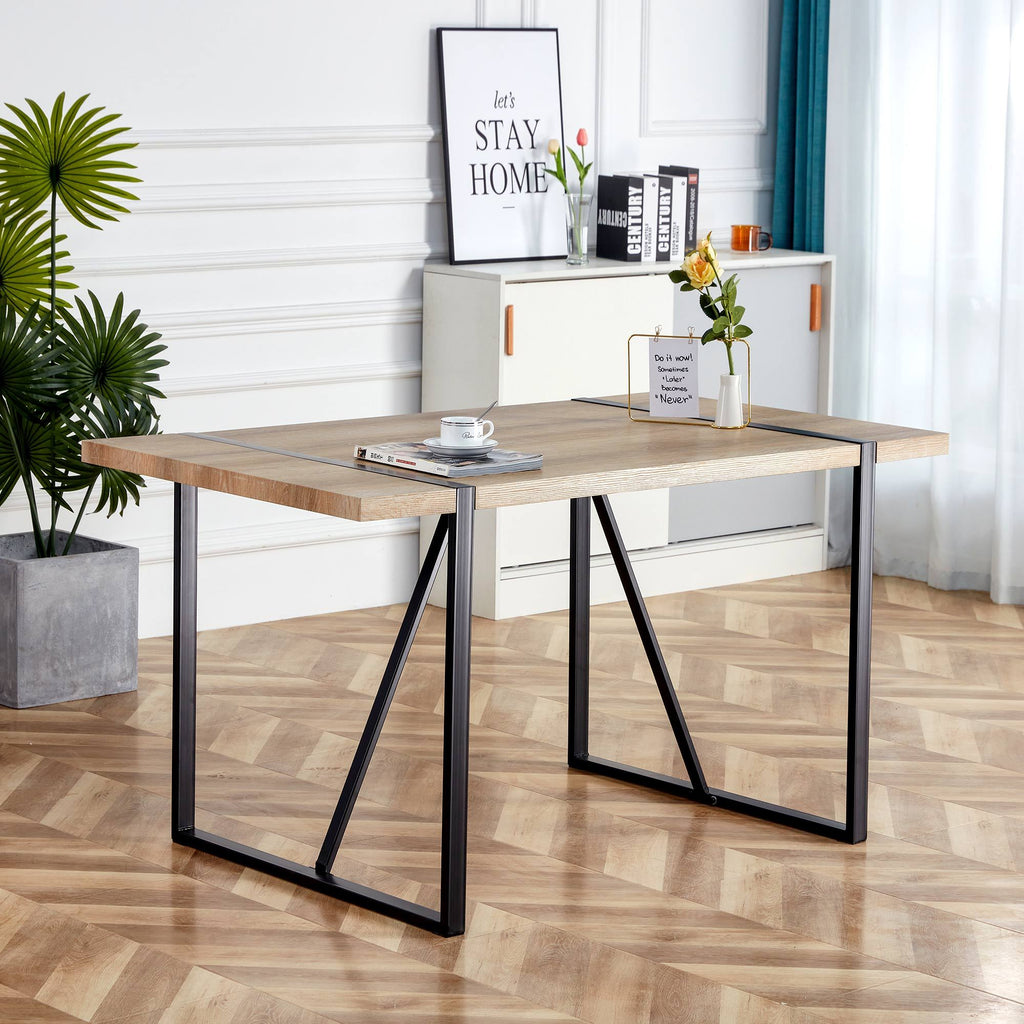 Rustic Industrial Rectangular Wood Dining Table For 4-6 Person, With 1.5' Thick Engineered Wood color Tabletop and Black Metal Legs,Desk For Kitchen Dining Living Room, 55.1' x 31.4'x 29.9'1529W115172 - Grand Goldman Shop