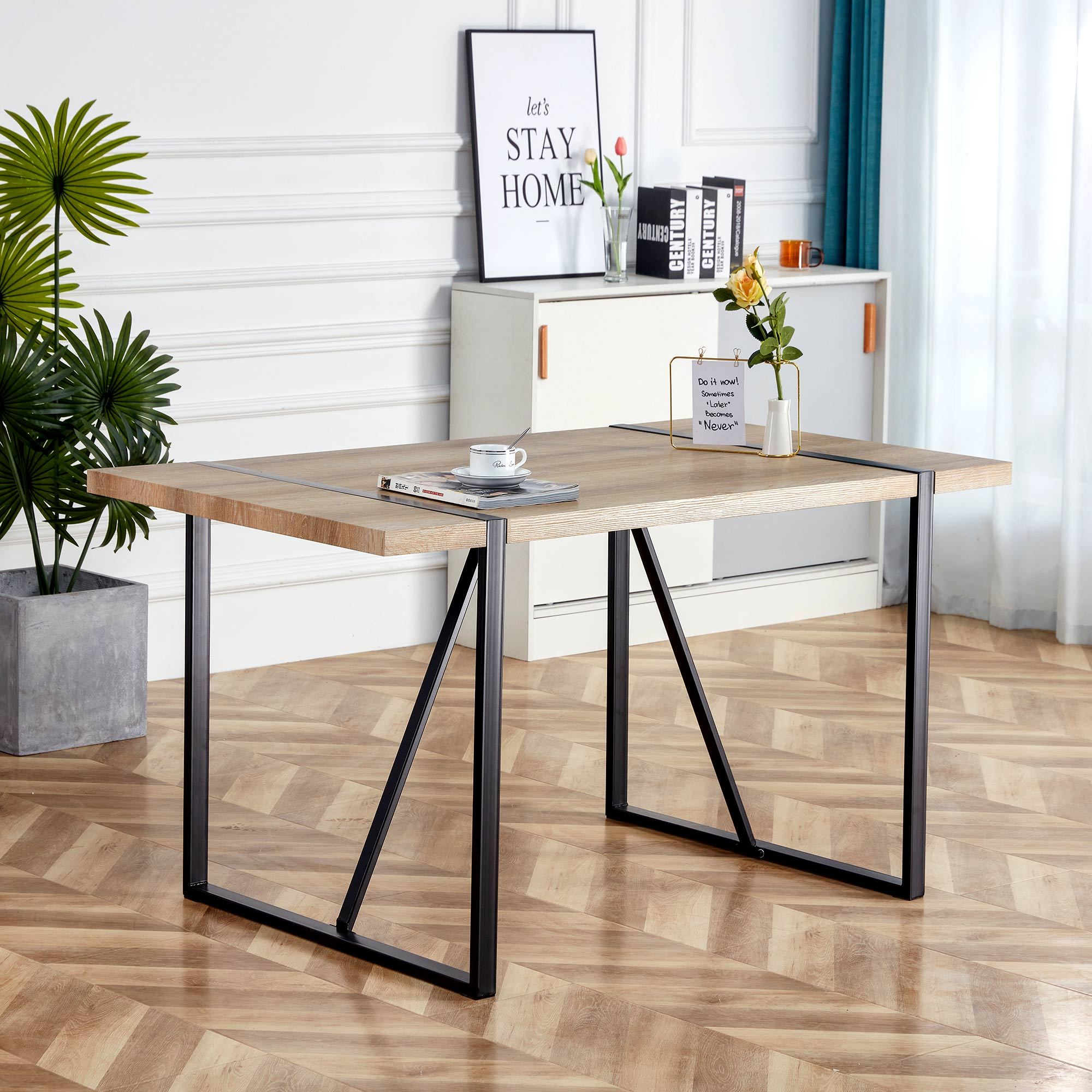 Rustic Industrial Rectangular Wood Dining Table For 4-6 Person, With 1.5' Thick Engineered Wood color Tabletop and Black Metal Legs,Desk For Kitchen Dining Living Room, 55.1' x 31.4'x 29.9'1529W115172 - Grand Goldman Shop