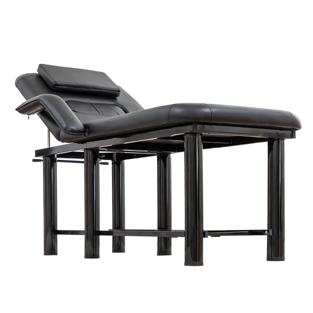 Professional Black Beauty Bed with Removable Headrest & Breast Cushions, Armrests and Storage Shelf for Massage, Facial, Tatt