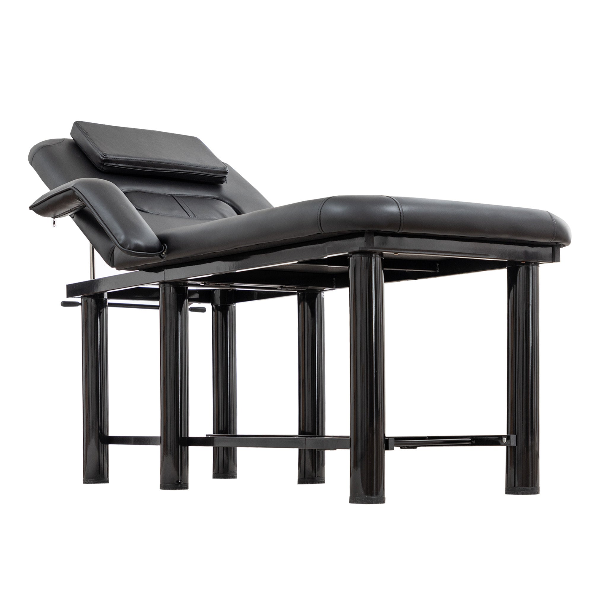 Professional Black Beauty Bed with Removable Headrest & Breast Cushions, Armrests and Storage Shelf for Massage, Facial, Tatt