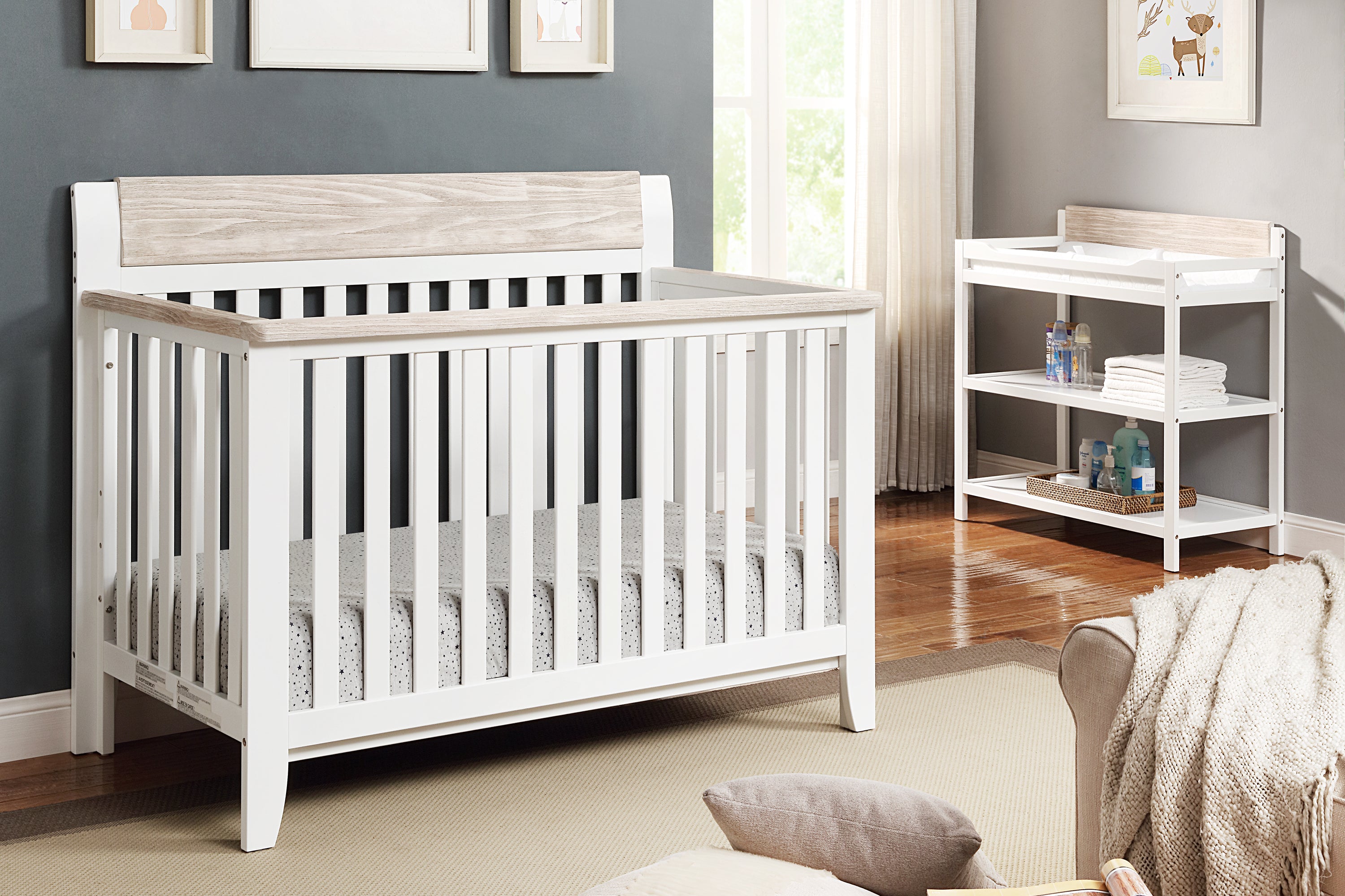 Hayes 4-in-1 Convertible Crib White/Natural | Premium Home Decor - Grand Goldman