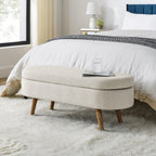 Ottoman Oval Storage Bench,Rubber Wood Legs, Beige(43.5'x16'x16') - Grand Goldman Shop