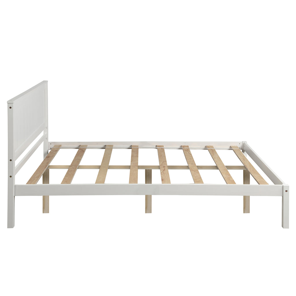 White Platform Bed Frame with Headboard, Wood Slat Support, No Box Spring Needed, Full Size, Made of Pine and MDF - Grand Goldman Shop