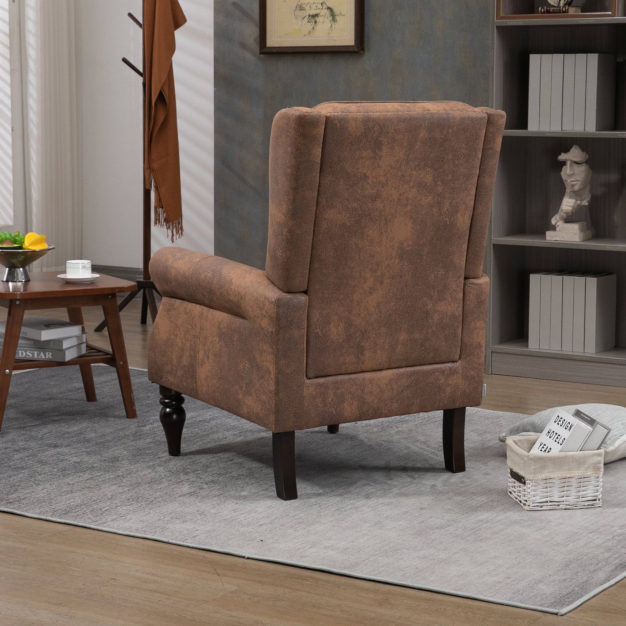Modern Coffee Wood Frame Armchair with Sturdy Wood Legs and Microsuede Upholstery for Living Room - Grand Goldman Shop