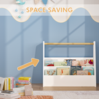Kids Bookshelf with Wooden Handle, 2-Tier Front-Facing Toddler Bookcase, Portable Children's Book Storage Organizer for Bedro