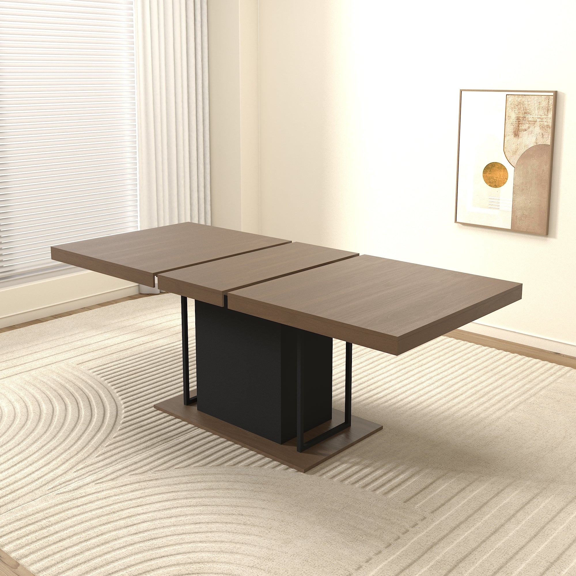Rectangle extendable dining table for 6-10 people aged effect wood and black 160-200 cm - Grand Goldman Shop