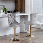 A&A Furniture Modern Upholstered Velvet Bar Stools with Adjustable Swivel Seat Height in Gray, Set of 2 - Grand Goldman Shop