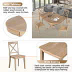 Modern Natural Wood Wash Dining Table Set for 4 with Round Table and Chairs, Solid Wood and MDF - Grand Goldman Shop