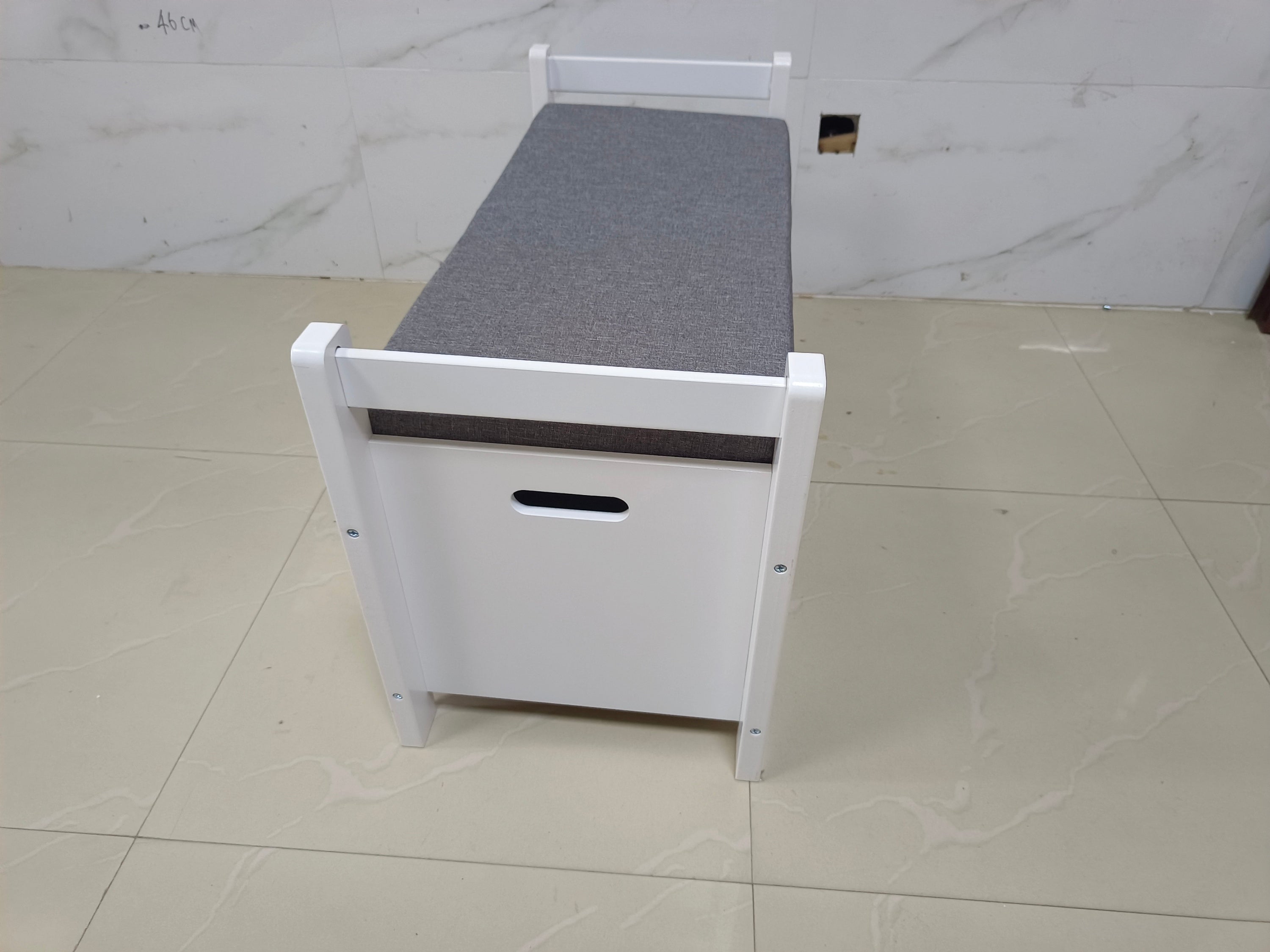 Kids Toy Box Chest White Storage Cabinet with Cushion Seat Bench Flip-Top Lid Safety Hinge for Nursery Playroom - Grand Goldm