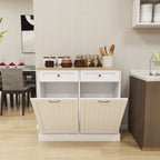 Two Drawers and Two-Compartment Tilt-Out Trash Cabinet Kitchen Trash Cabinet-White - Grand Goldman Shop