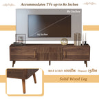 Mid Century TV Stand with 2 Drawers, Media Console Table for TVs up to 80'', Walnut Finish Solid Wood and MDF Entertainment Center for Living Room, Bedroom, Home Theatre - Grand Goldman Shop