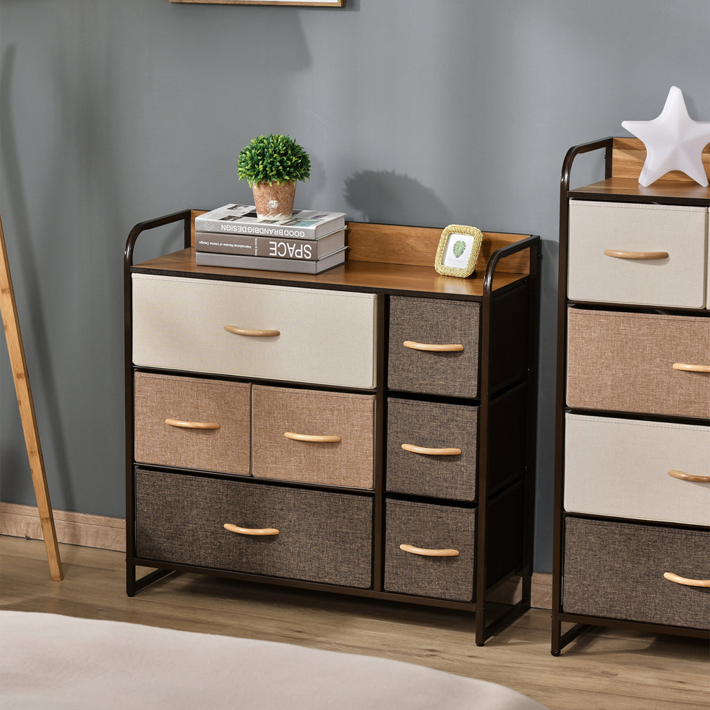 HOMCOM 7-Drawer Dresser, Fabric Drawers, 3-Tier Storage Organizer for Bedroom Entryway, Tower Unit with Steel Frame Wooden Top, Maple Wood - Grand Goldman Shop