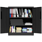 Black Heavy Duty Metal Storage Cabinet with Lock, 2-Door File Cabinet with 2 Adjustable Shelves for Home, Office, Garage (35.