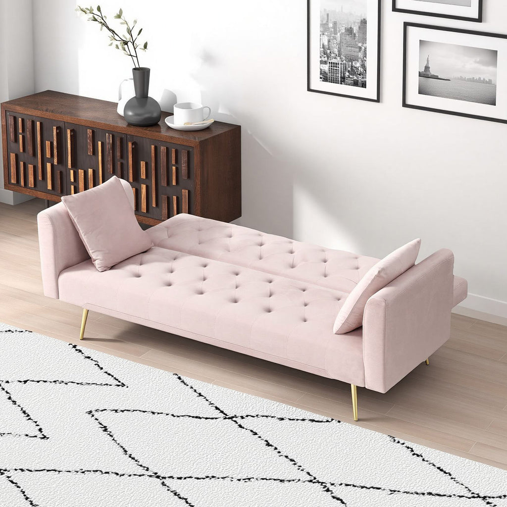 71 inch convertible love seat sofa, American retro pink velvet, suitable for small living room, bedroom, office - Grand Goldman Shop
