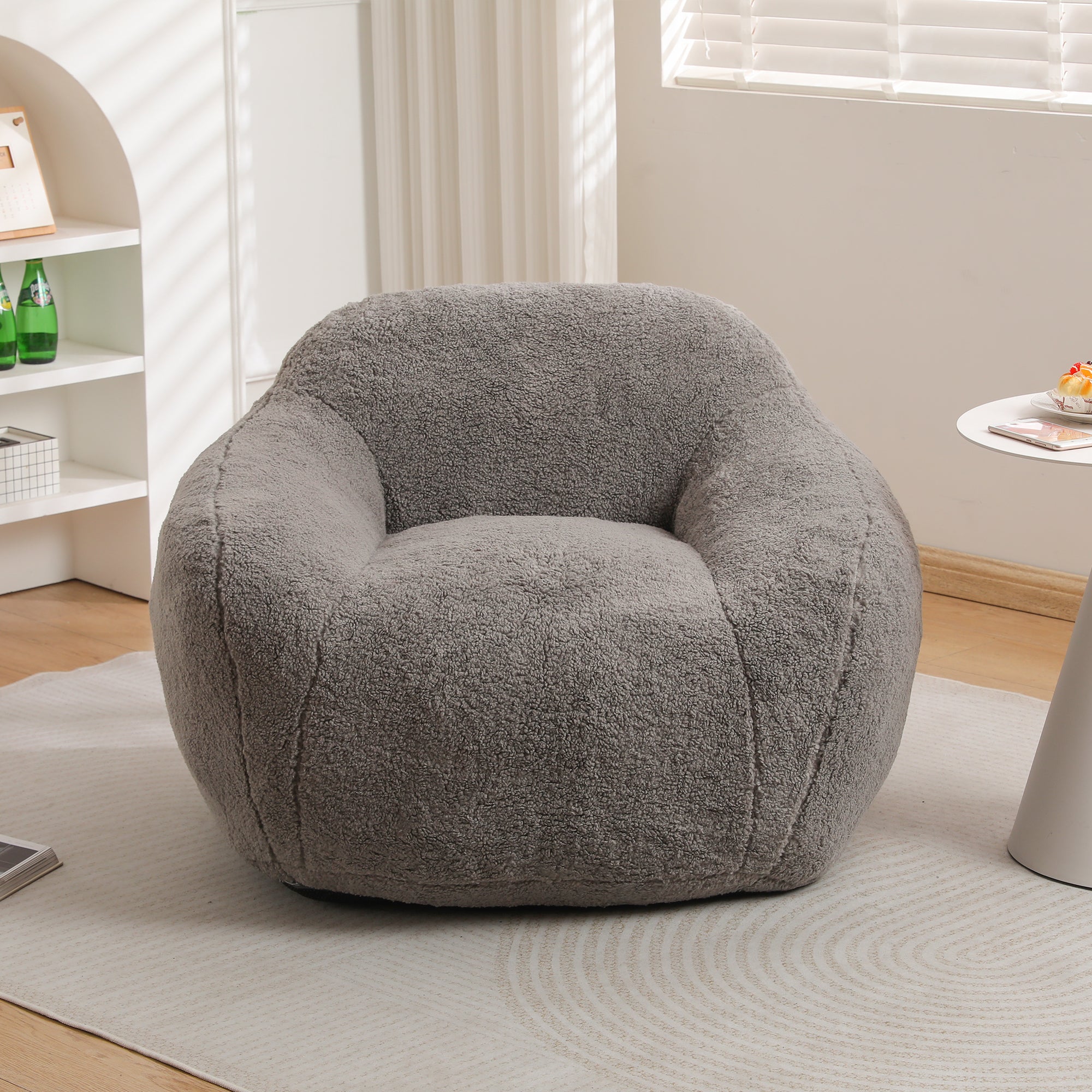 Giant Bean Bag Chair for Adults, Spacious Memory Foam Bean Bag Sofa with Armrests in Light Gray Teddy Fabric, Comfy Seating for Living Room or Bedroom - Grand Goldman Shop