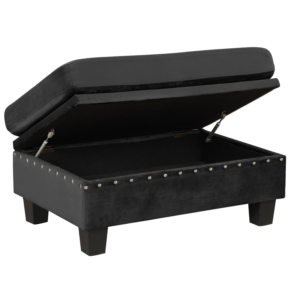 Modern Sectional Sofa with Storage Ottoman, L-Shape Couch with 2 Pillows and Cup Holders, Black Velvet, 105' - Grand Goldman Shop