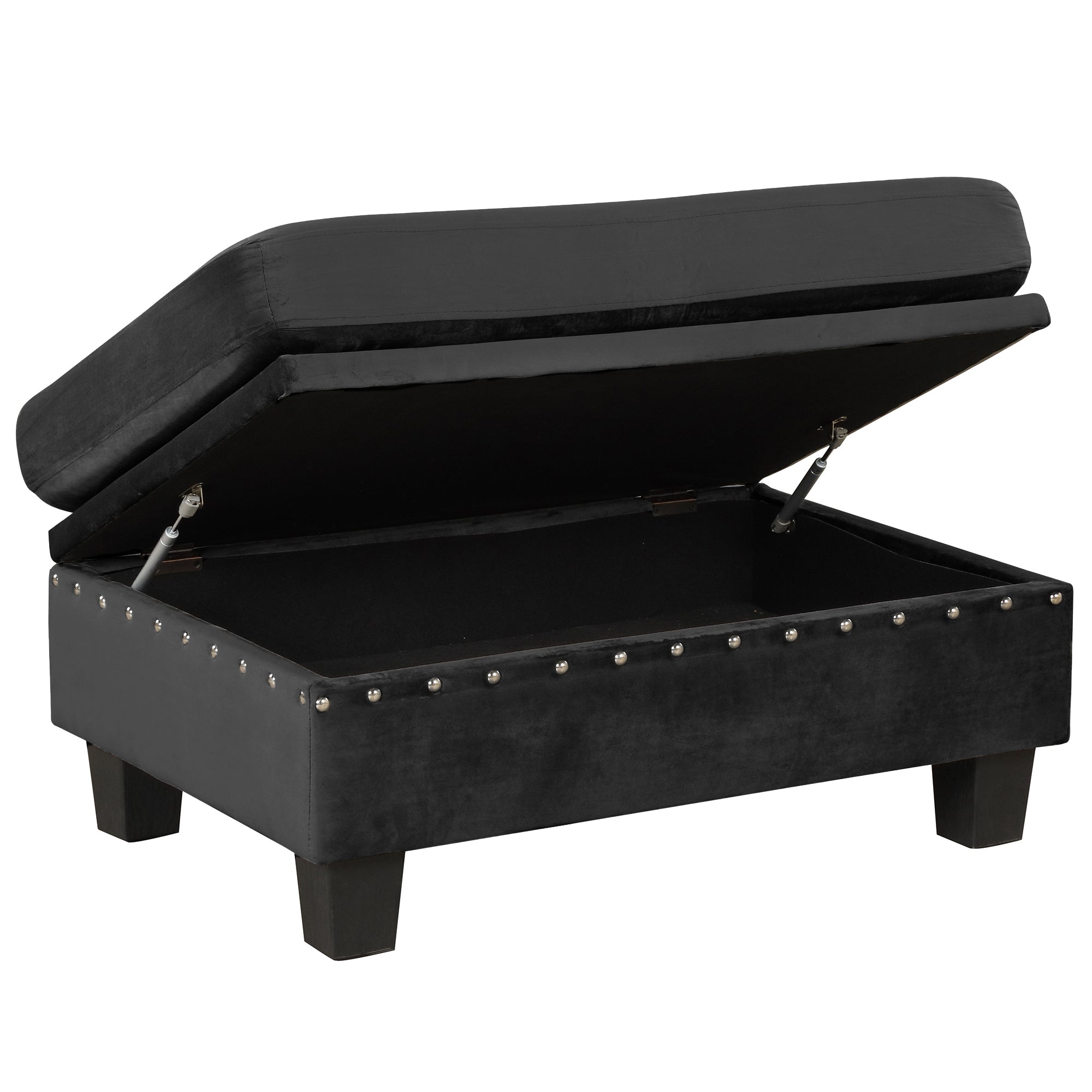 Modern Sectional Sofa with Storage Ottoman, L-Shape Couch with 2 Pillows and Cup Holders, Black Velvet, 105' - Grand Goldman Shop