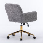 Stylish A&A Furniture Gray Adjustable Desk Chair with Artificial Rabbit Hair and Golden Metal Base - Available at Grand Goldm