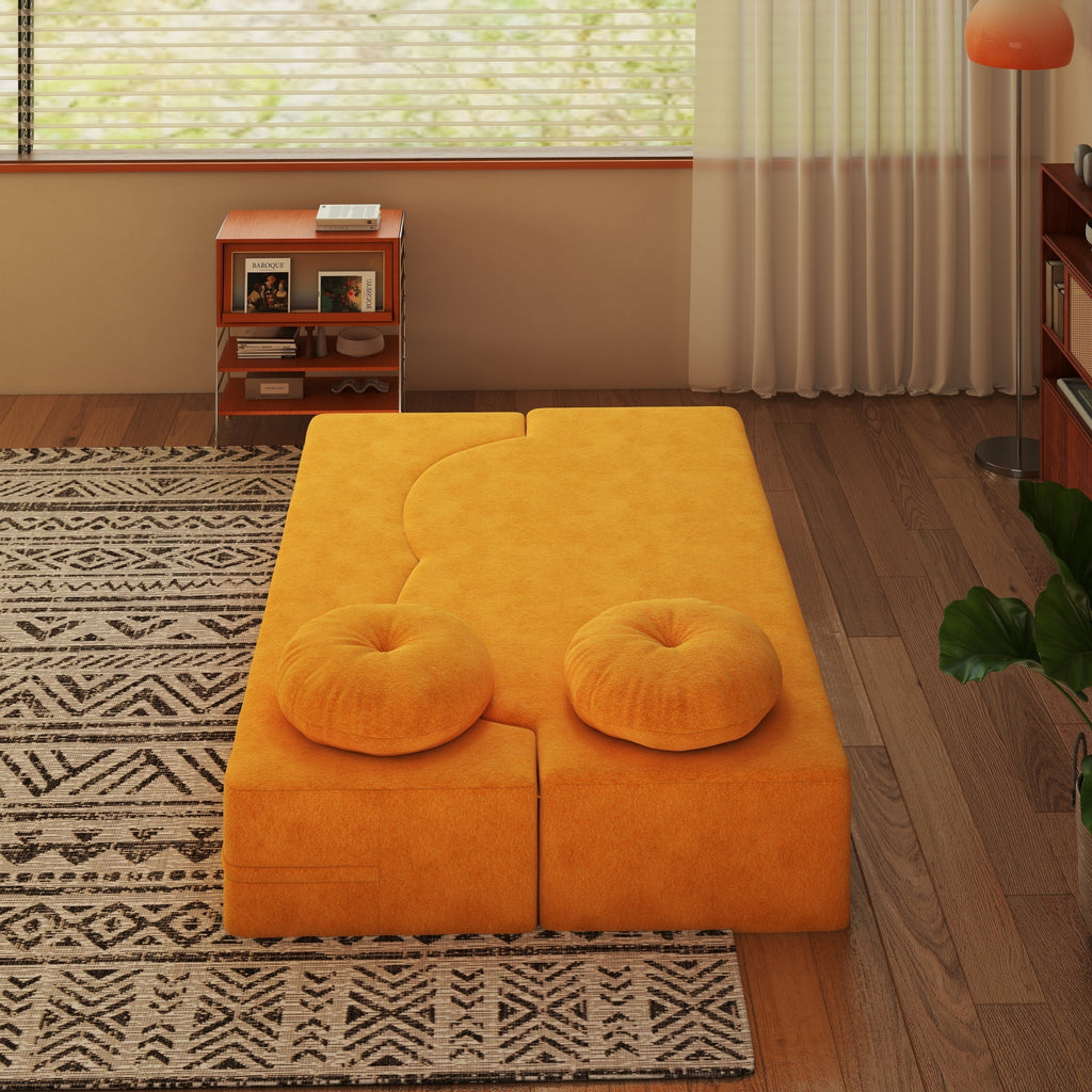 Folding Sofa Bed with Pillow, Twin Sleeper Sofa, Floor & Futon Loveseat Couch, Foam Folding Mattress Sleeper for Living Room, Guest Use, Office, Apartment, No Assembly Required, Yellow - Grand Goldman Shop