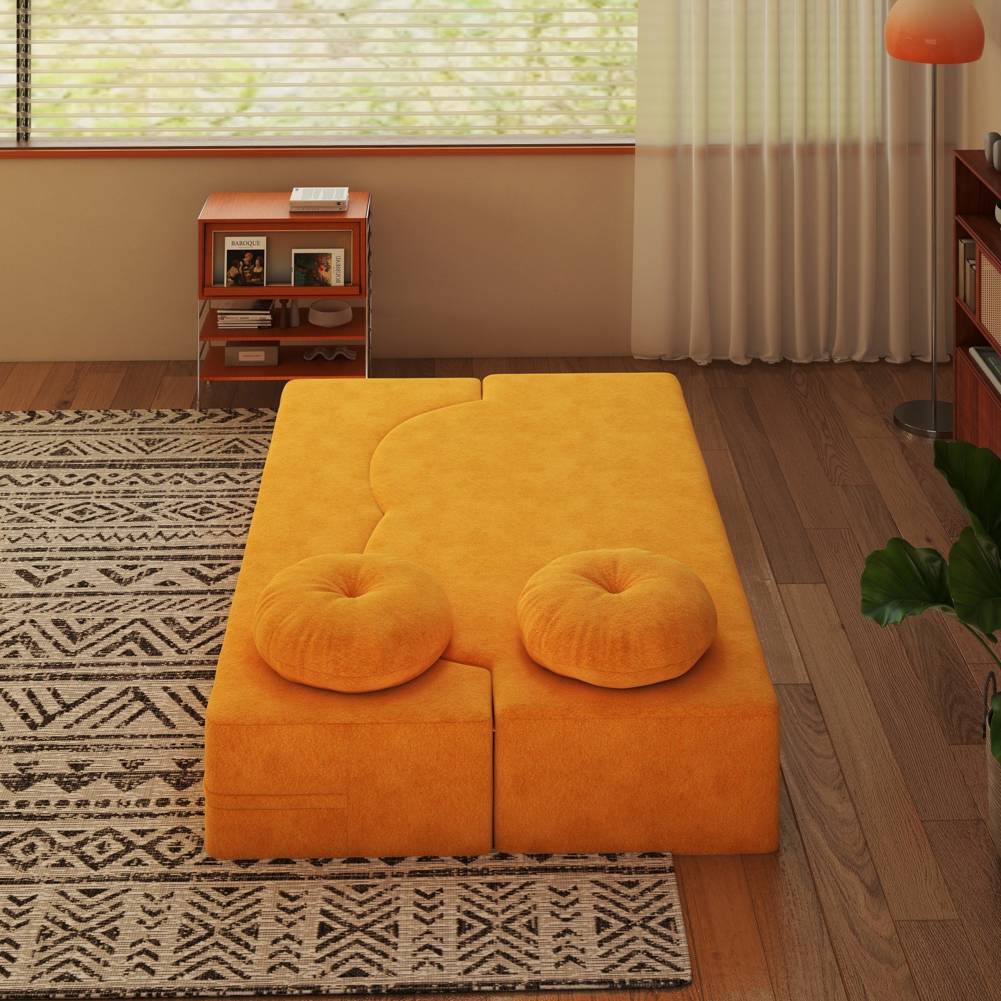 Folding Sofa Bed with Pillow, Twin Sleeper Sofa, Floor & Futon Loveseat Couch, Foam Folding Mattress Sleeper for Living Room, Guest Use, Office, Apartment, No Assembly Required, Yellow - Grand Goldman Shop