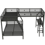 Twin over Full Bunk Bed with Loft and Desk, Metal Black, L-Shaped Design for 3 Sleepers - Grand Goldman Shop
