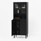 Tempered Glass Door Tall Storage Bookcase with adjustable board, 4 doors MDF painting finished cabinet, Black, Living room Bedroom storage - Grand Goldman Shop
