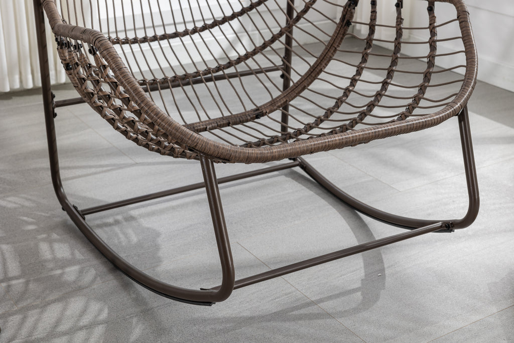Outdoor Rattan Rocking Chair,Padded Cushion Rocker Recliner Chair Outdoor for Front Porch, Living Room, Patio, Garden, Navy Blue - Grand Goldman Shop