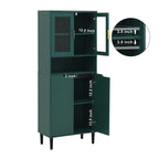 Tempered Glass Door Tall Storage Bookcase with adjustable board, 4 doors MDF painting finished cabinet, Green, Living room Bedroom storage - Grand Goldman Shop