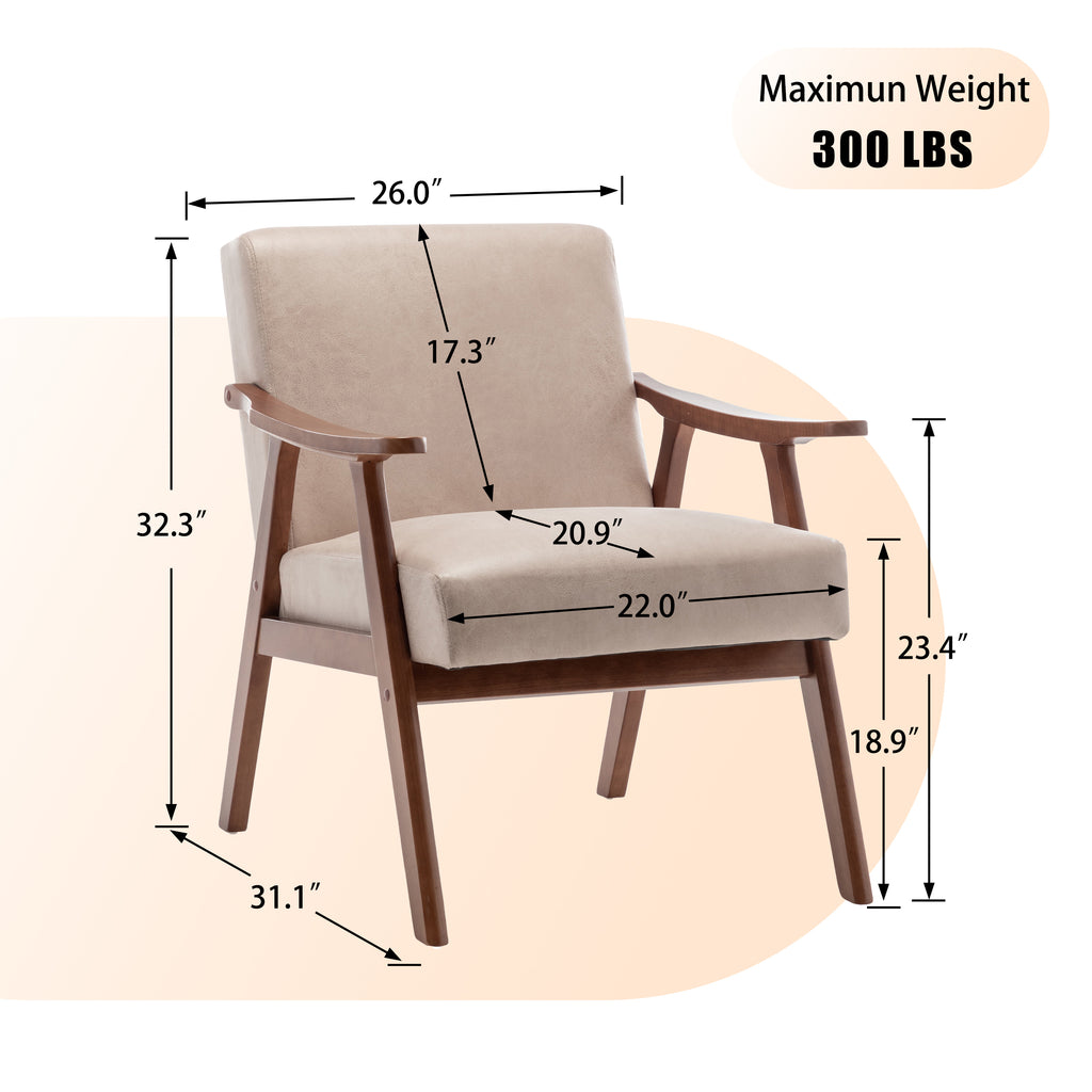 Mid-Century Modern Wingback Accent Chair with Solid Wood Frame and Extra-Thick Backrest – Lounge Chair for Living Room, Bedroom, or Reading Room - Grand Goldman Shop