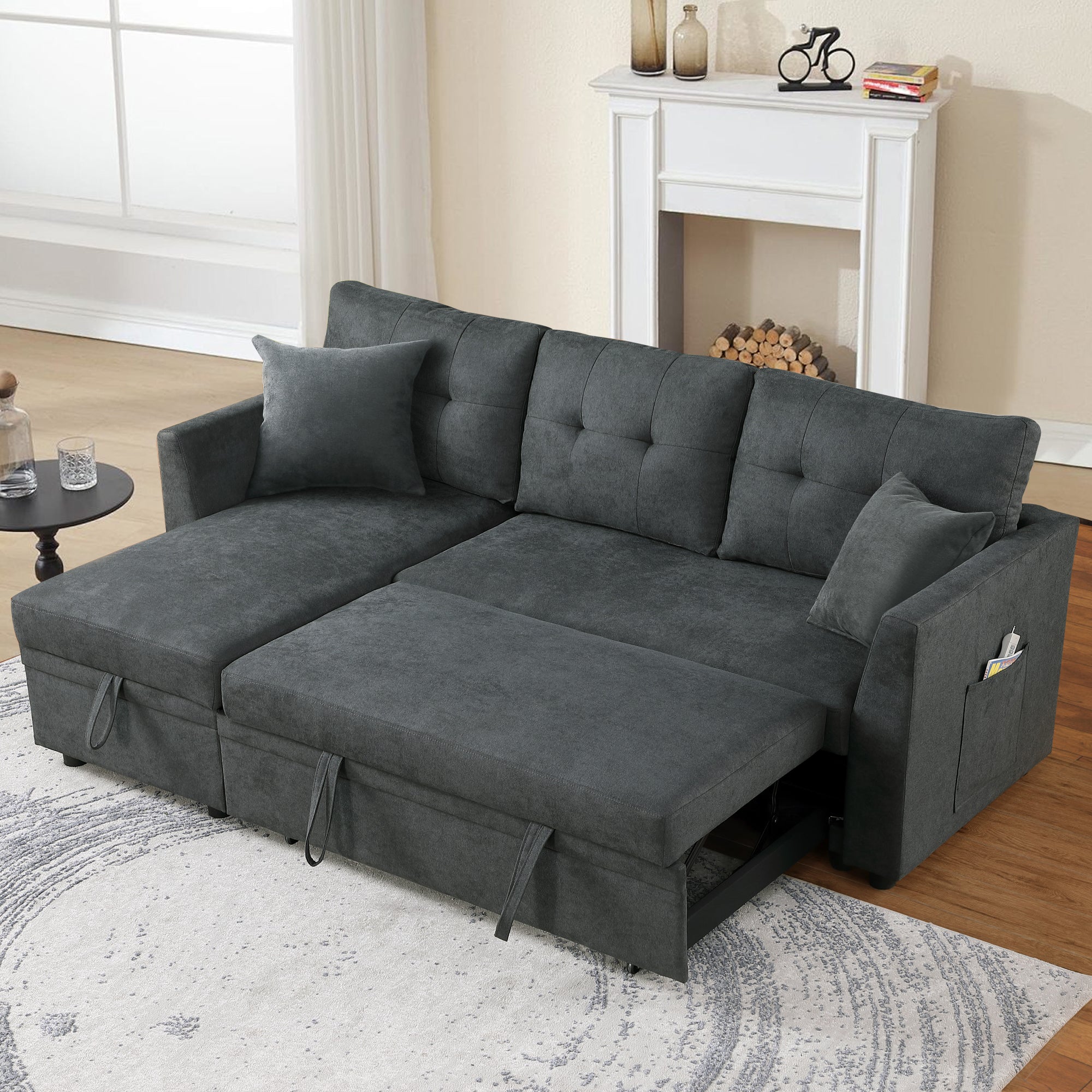 Sectional Sofa Bed L-Shaped Sofa Couch Bed with USB Port, Reversible Sofa Couch Sleeper with Pull Out Bed, Chaise with Storage, Pull Out Couch for Living Room - Grand Goldman Shop