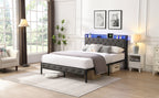 Full Bed Frame with  Storage Headboard, Charging Station and LED Lights, Upholstered Platform Bed with Heavy Metal Slats, No Box Spring Needed, Noise Free, Easy Assembly, Dark Gray - Grand Goldman Shop